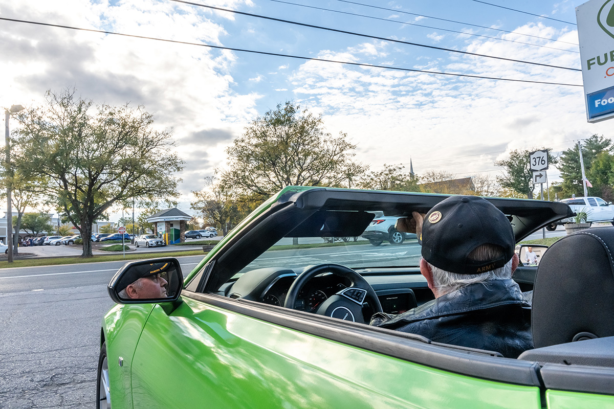 green Camaro winner in car